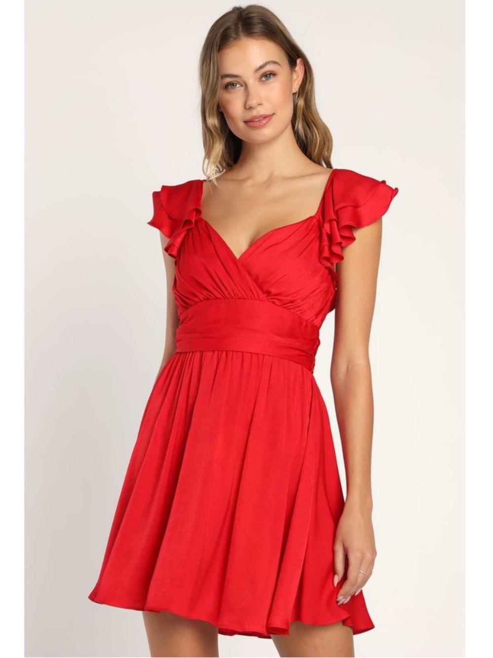 Lulu's Daytime Darling Red Ruffled Party Cocktail Mini Dress Size XS